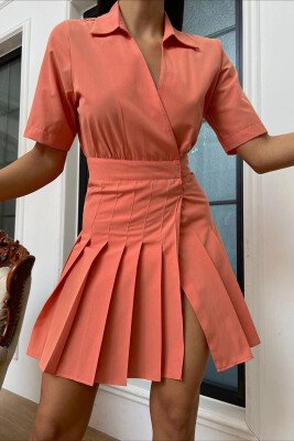 POLO NECK ONE COLOR WOMAN DRESS SALMON/SALMON 