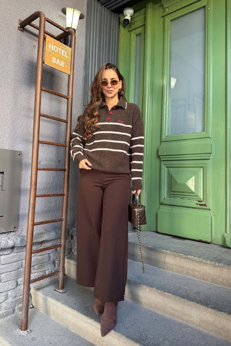 POLO NECK ONE COLOR WOMAN SWEATER BROWN/KAFE - 3