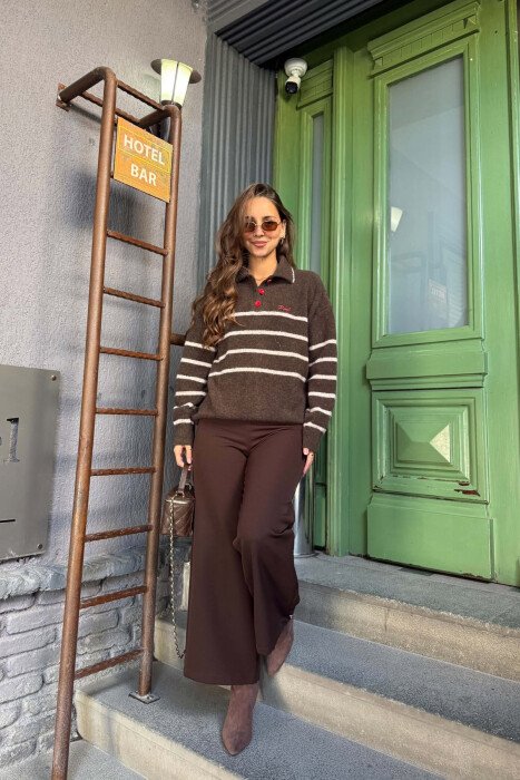 POLO NECK ONE COLOR WOMAN SWEATER BROWN/KAFE - 4