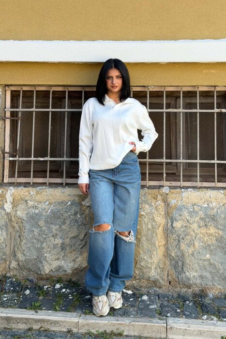 POLO NECK ONE COLOR WOMAN SWEATER WHITE-E BARDHE - 5