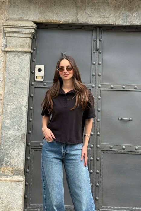 POLO NECK ONE COLOR WOMAN T-SHIRT BLACK/ E ZEZE - 1