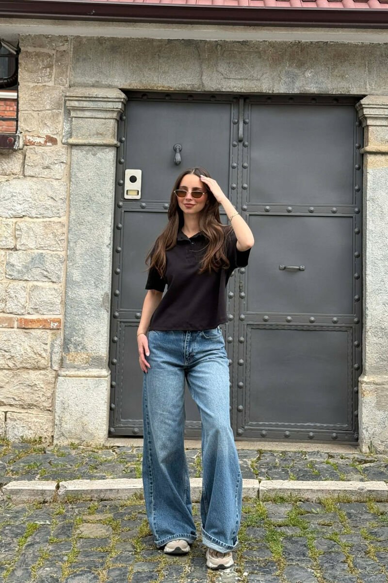 POLO NECK ONE COLOR WOMAN T-SHIRT BLACK/ E ZEZE - 2