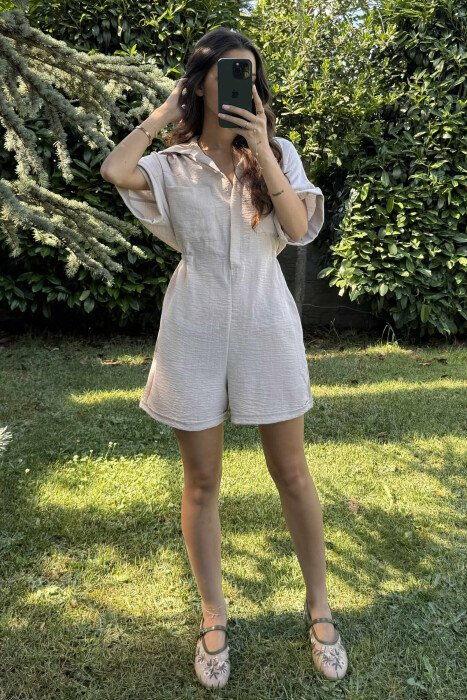 POLO NECK ONE COLOR WOMEN JUMPSUIT BEIGE/BEZHE 