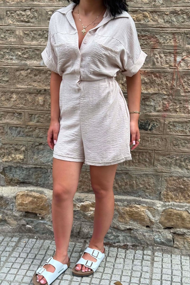 POLO NECK ONE COLOR WOMEN JUMPSUIT BEIGE/BEZHE - 2