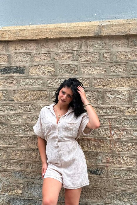 POLO NECK ONE COLOR WOMEN JUMPSUIT BEIGE/BEZHE - 3