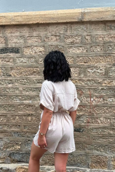 POLO NECK ONE COLOR WOMEN JUMPSUIT BEIGE/BEZHE - 5