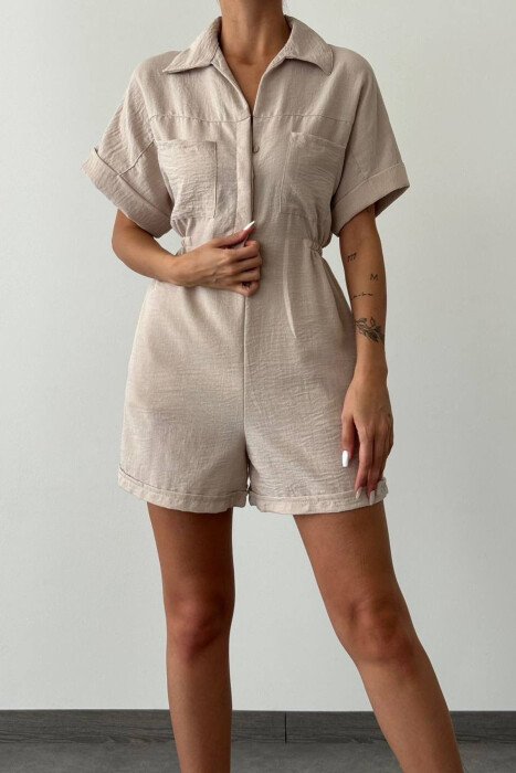POLO NECK ONE COLOR WOMEN JUMPSUIT BEIGE/BEZHE - 5