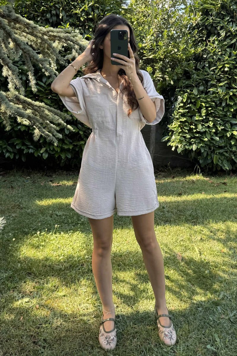 POLO NECK ONE COLOR WOMEN JUMPSUIT BEIGE/BEZHE - 1