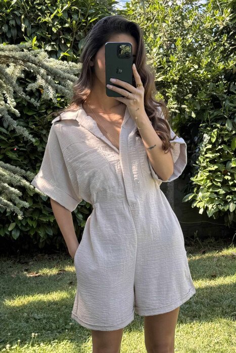 POLO NECK ONE COLOR WOMEN JUMPSUIT BEIGE/BEZHE - 3