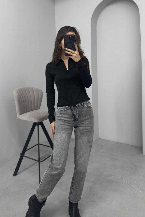 POLO NECK ONE COLOR WOMEN SWEATSHIRT BLACK/ E ZEZE - 1