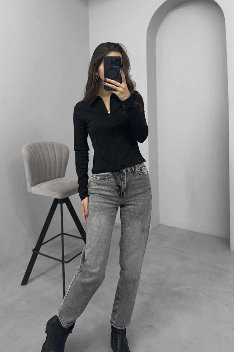 POLO NECK ONE COLOR WOMEN SWEATSHIRT BLACK/ E ZEZE - 1