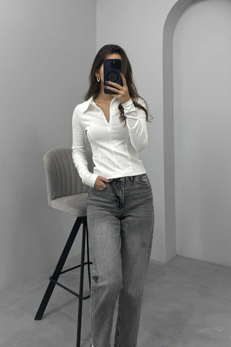 POLO NECK ONE COLOR WOMEN SWEATSHIRT WHITE-E BARDHE - 1