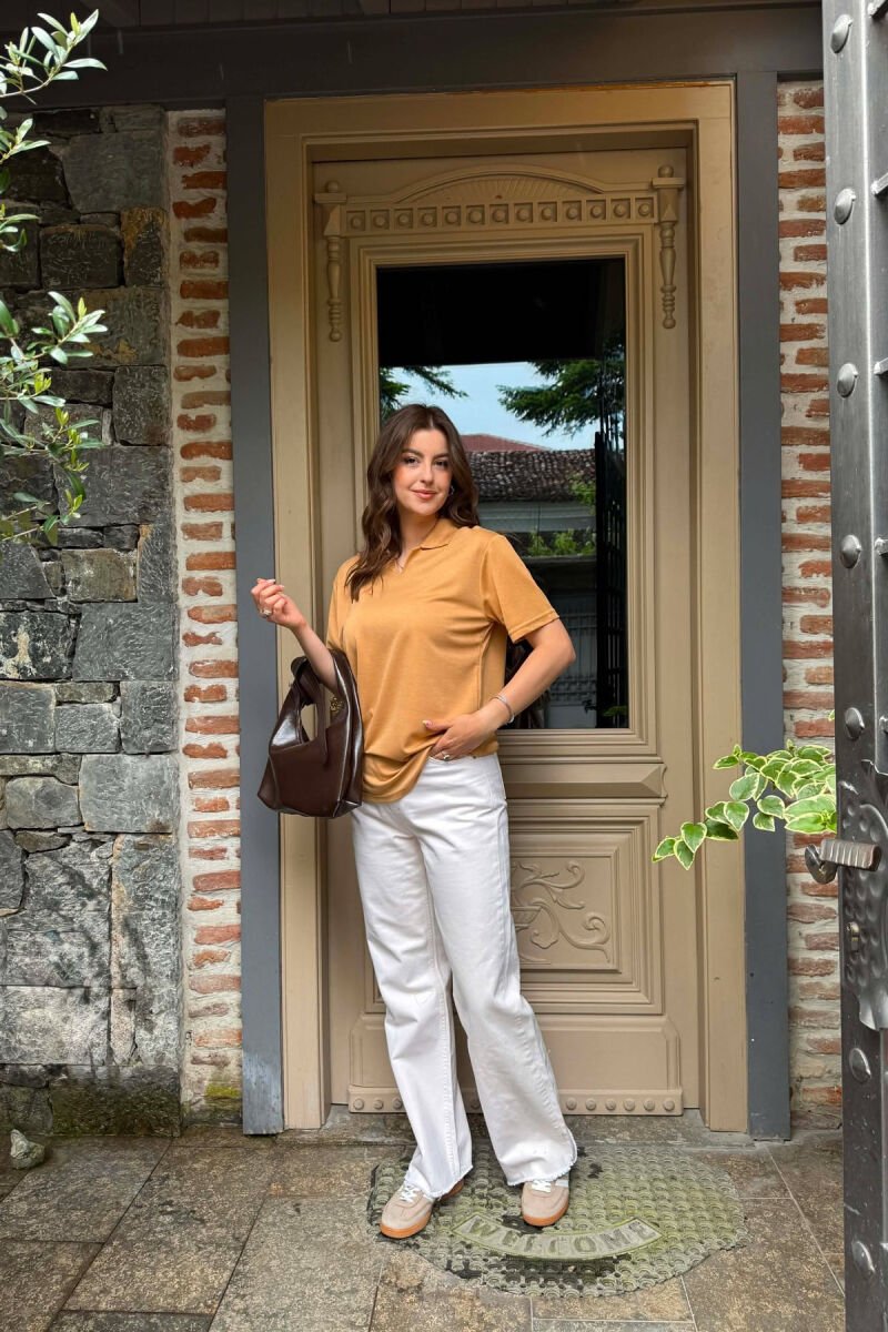 POLO NECK ONE COLOR WOMEN T-SHIRT + 6 PAIR SOCKS BEIGE/BEZHE - 4