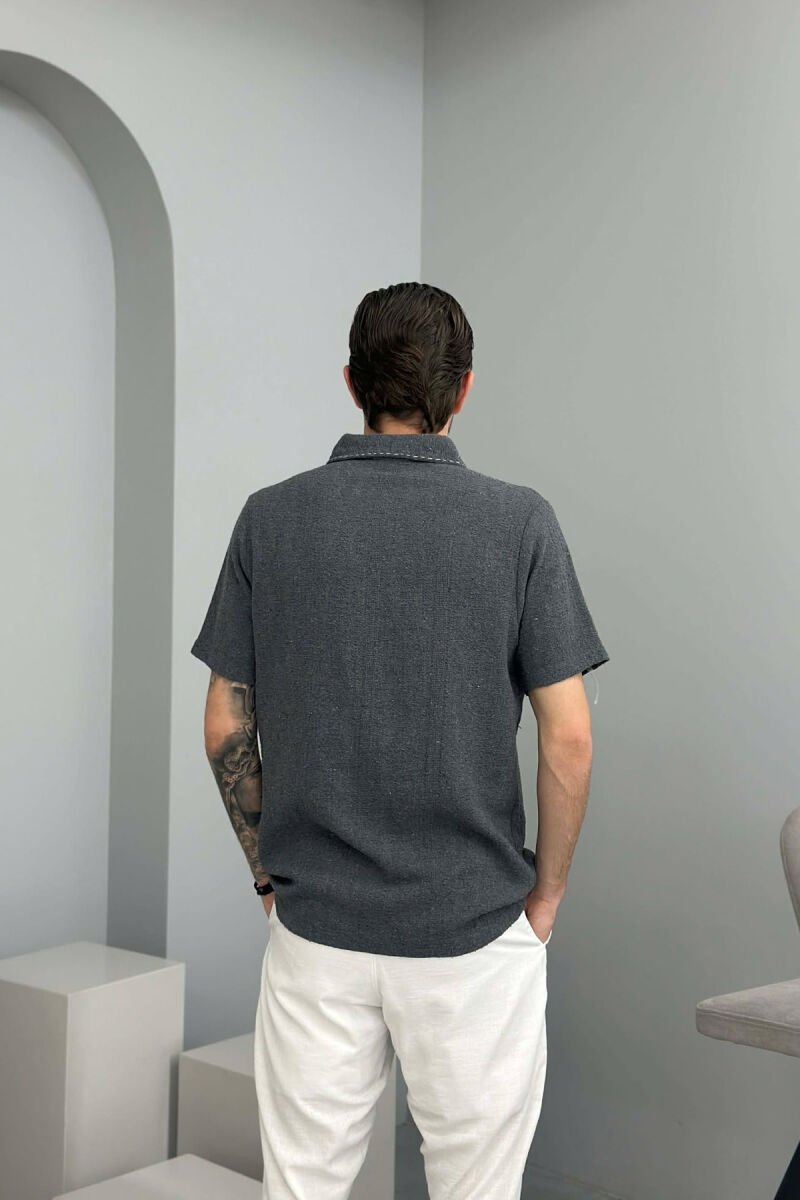 POLO NECK POCKET DETAIL MEN T-SHIRT GREY/GRI - 4