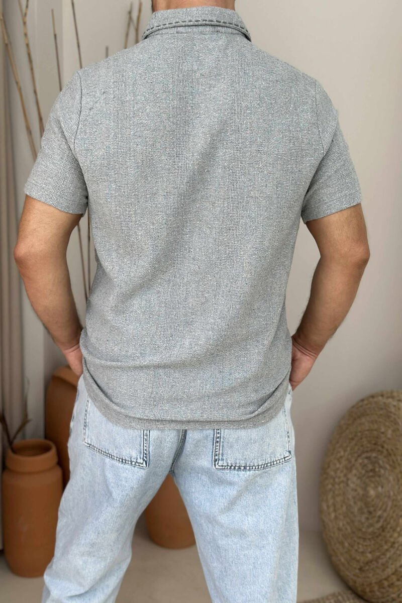 POLO NECK POCKET DETAIL MEN T-SHIRT LIGHT GREY/GZ - 2