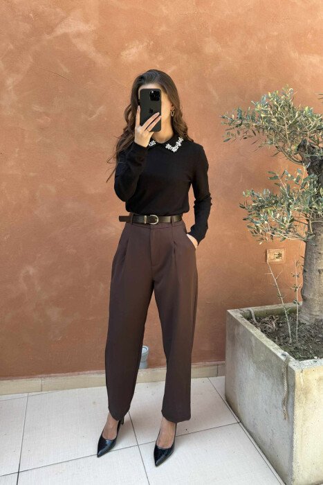 POLO NECK SHINY STONES DETAIL WOMEN SWEATER BLACK/ E ZEZE - 2