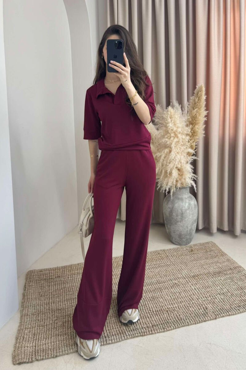 POLO NECK SHIRT+TROUSERS ONE COLOR WOMEN SET BURGUNDY/VISHNJE - 1