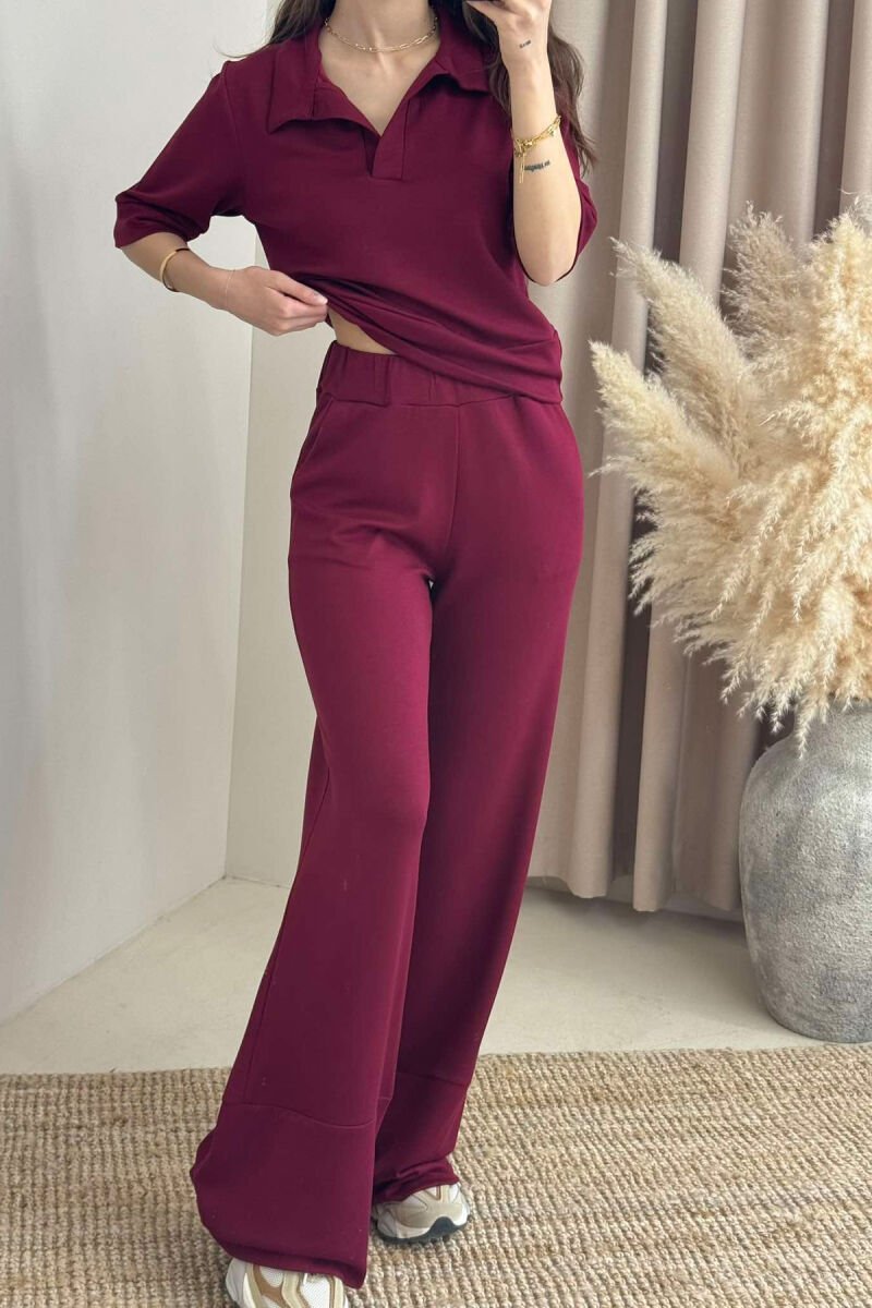 POLO NECK SHIRT+TROUSERS ONE COLOR WOMEN SET BURGUNDY/VISHNJE - 2