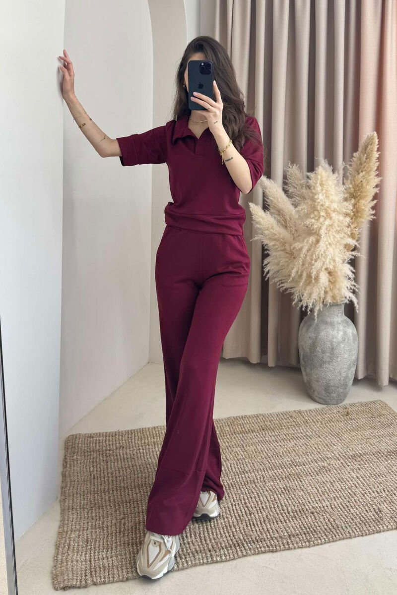 POLO NECK SHIRT+TROUSERS ONE COLOR WOMEN SET BURGUNDY/VISHNJE - 5