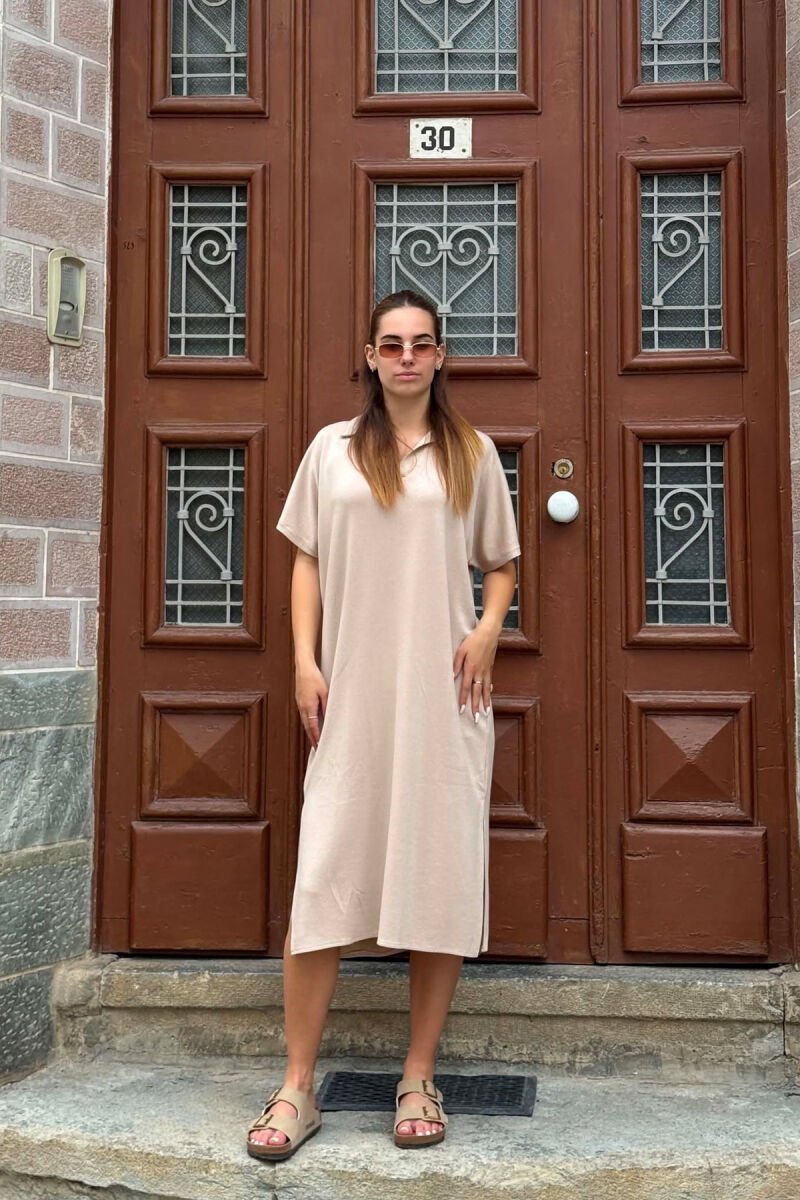 POLO NECK SHORT SLEEVE WOMAN DRESS BEIGE/BEZHE - 1