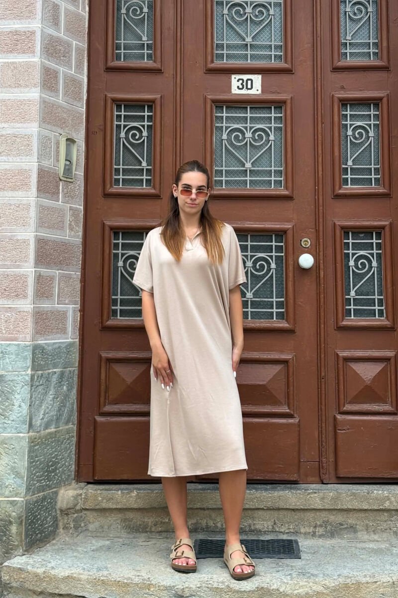 POLO NECK SHORT SLEEVE WOMAN DRESS BEIGE/BEZHE - 3