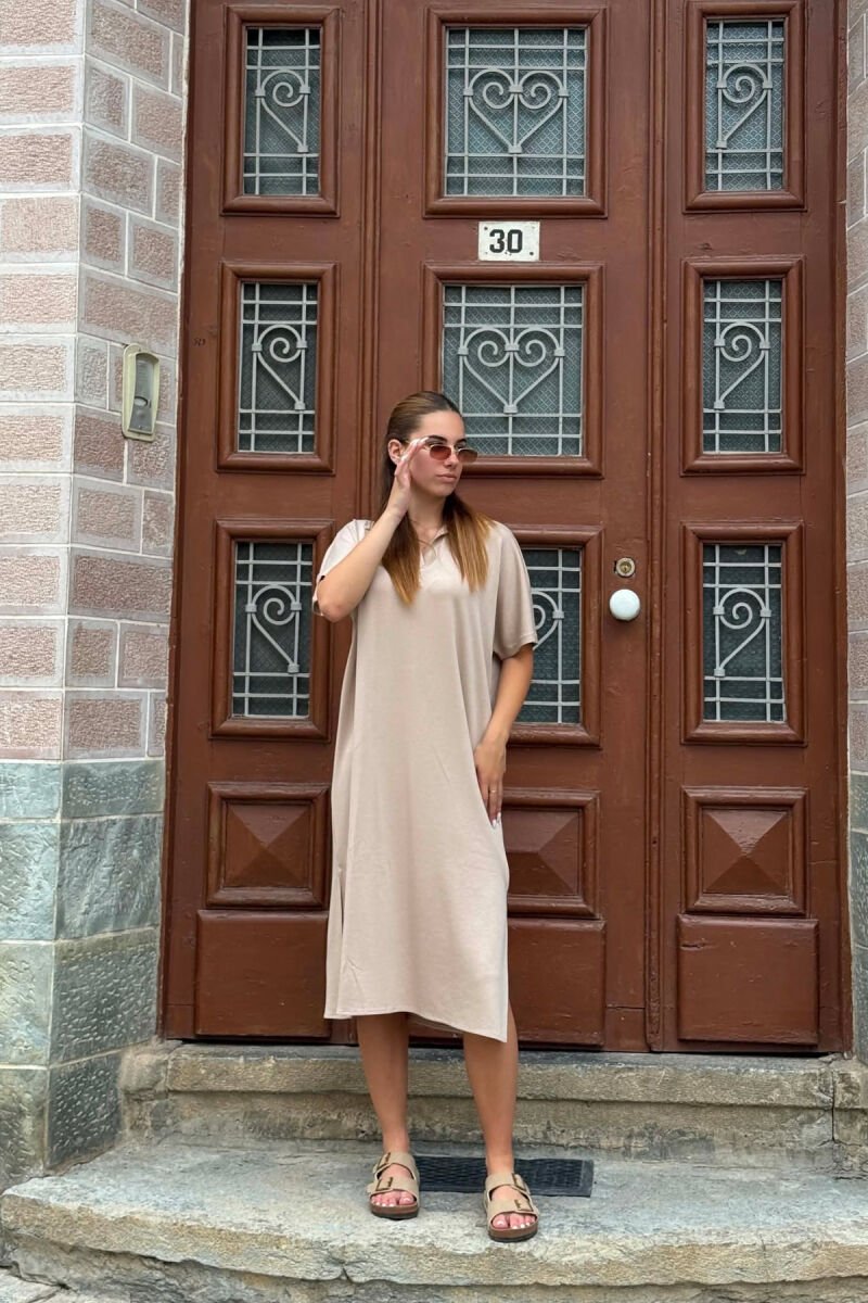 POLO NECK SHORT SLEEVE WOMAN DRESS BEIGE/BEZHE - 5