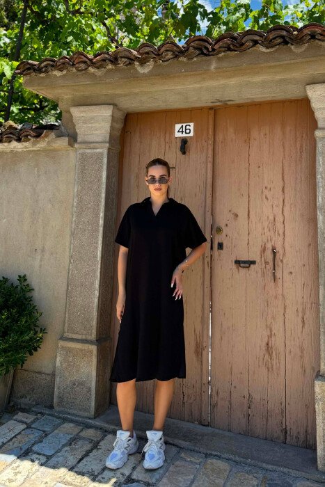 POLO NECK SHORT SLEEVE WOMAN DRESS BLACK/ E ZEZE - 4