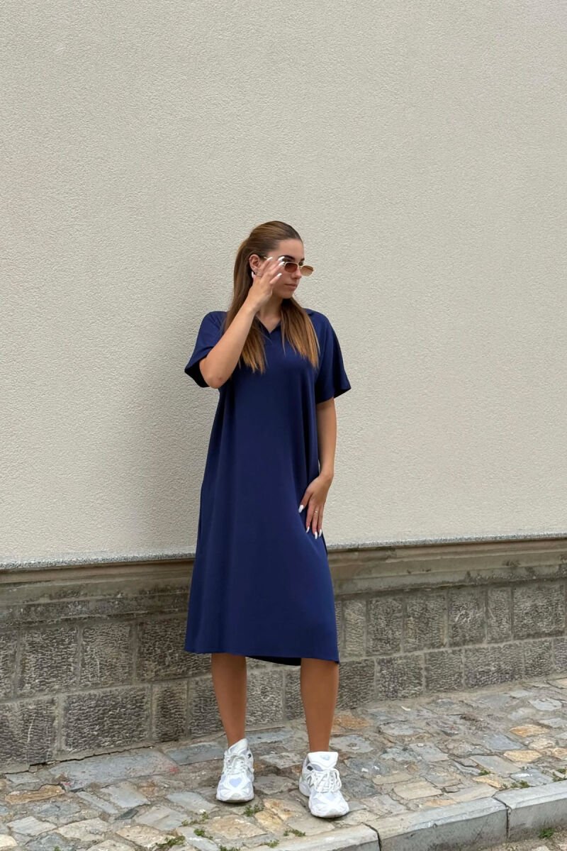 POLO NECK SHORT SLEEVE WOMAN DRESS BLUE/BLU - 3