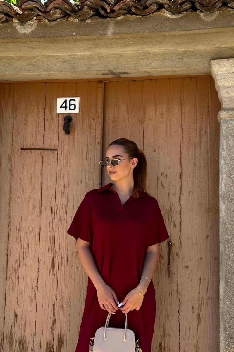 POLO NECK SHORT SLEEVE WOMAN DRESS BURGUNDY/VISHNJE - 3