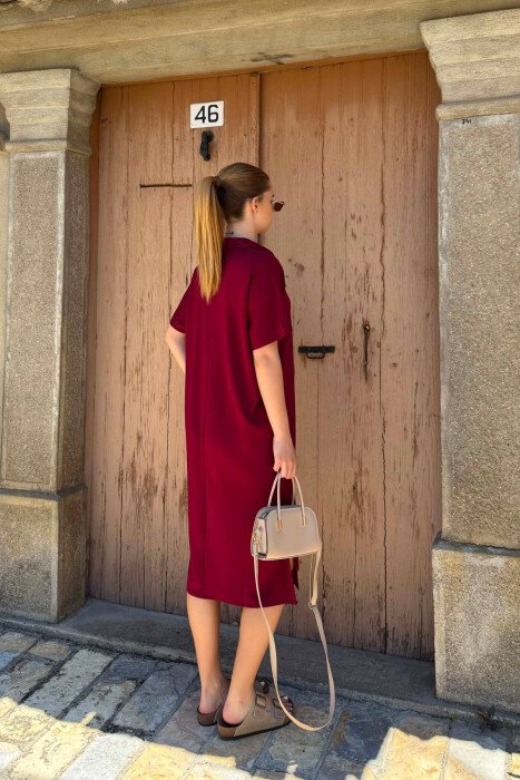 POLO NECK SHORT SLEEVE WOMAN DRESS BURGUNDY/VISHNJE - 5