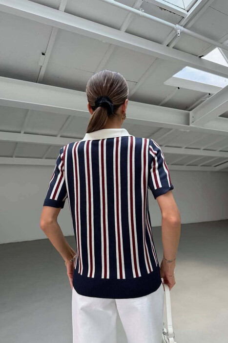 POLO NECK SHORT SLEEVES STRIPE DESIGN WOMAN SWEATER BLUE/BLU - 4