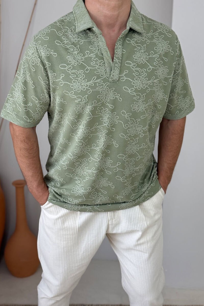 POLO NECK SIMPLE DESIGNED MEN T-SHIRT MINT/MENTE - 2