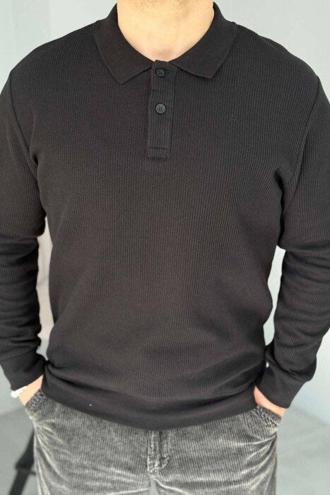 POLO NECK SIMPLE MEN SWEATSHIRT BLACK/ E ZEZE - KLAUDIO FASHION
