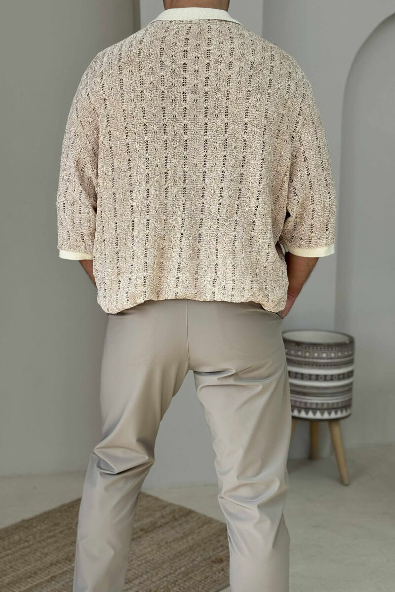 POLO NECK SIMPLE MEN T-SHIRT BEIGE/BEZHE - 3