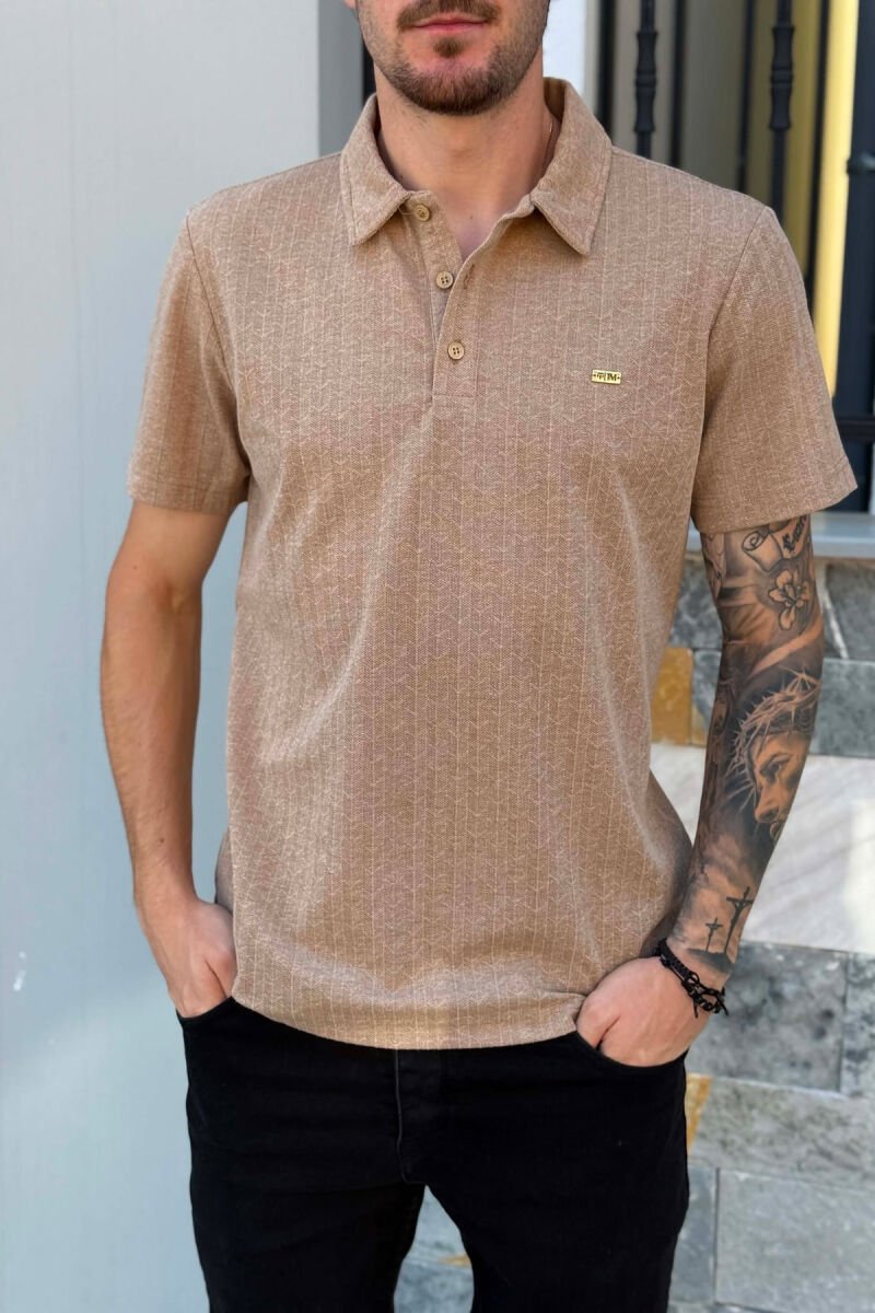 POLO NECK SIMPLE MEN T-SHIRT BEIGE/BEZHE - 2