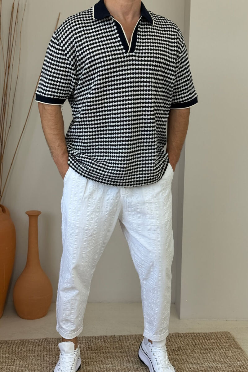 POLO NECK SIMPLE MEN T-SHIRT BLACK-WHITE/ZEBA - 1
