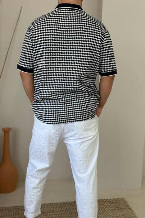 POLO NECK SIMPLE MEN T-SHIRT BLACK-WHITE/ZEBA - 2