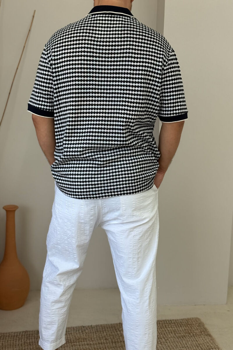 POLO NECK SIMPLE MEN T-SHIRT BLACK-WHITE/ZEBA - 2