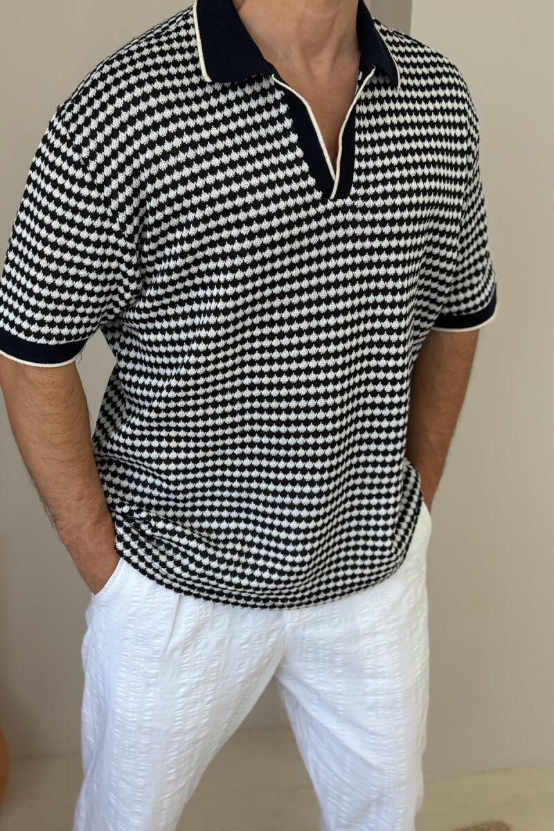 POLO NECK SIMPLE MEN T-SHIRT BLACK-WHITE/ZEBA - 3