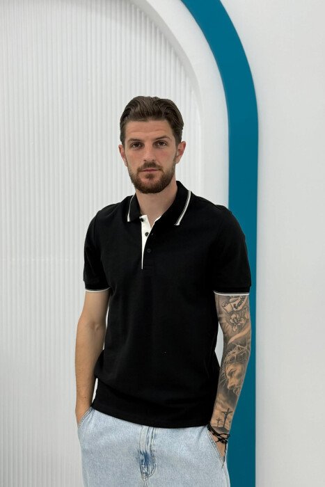 POLO NECK SIMPLE MEN T-SHIRT BLACK/ E ZEZE - KLAUDIO FASHION