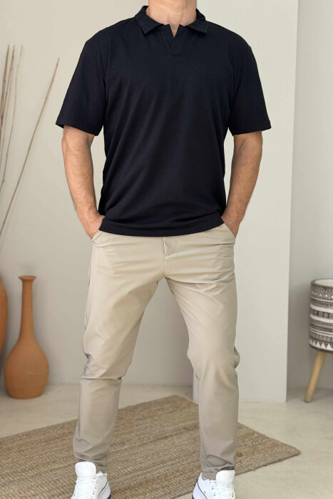 T-SHIRT I THJESHTË ME JAKË POLO PËR MESHKUJ NË NGJYRËN E ZEZË - KLAUDIO FASHION