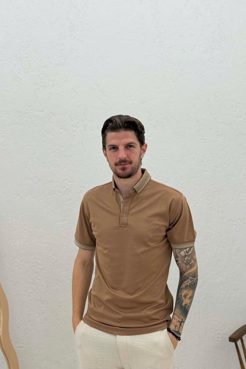POLO NECK SIMPLE MEN T-SHIRT BROWN/KAFE - 1