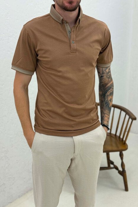 POLO NECK SIMPLE MEN T-SHIRT BROWN/KAFE - 2