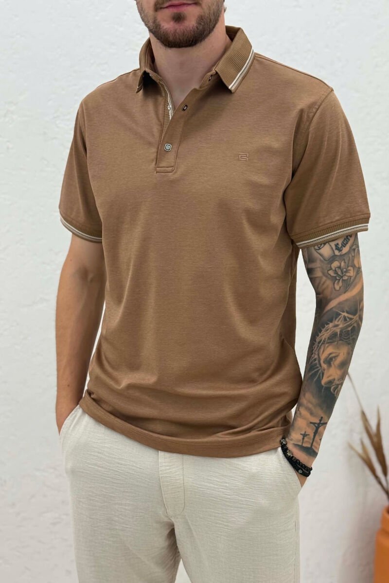 POLO NECK SIMPLE MEN T-SHIRT BROWN/KAFE - 2