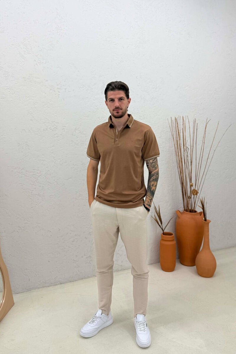 POLO NECK SIMPLE MEN T-SHIRT BROWN/KAFE - 3