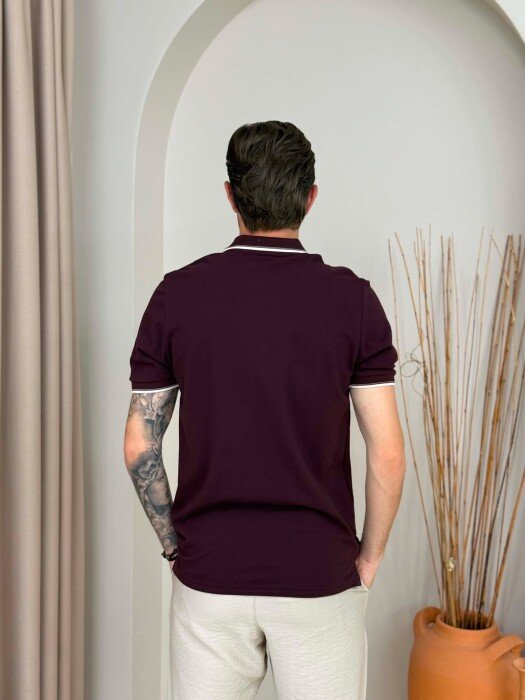 POLO NECK SIMPLE MEN T-SHIRT BURGUNDY/VISHNJE - 4