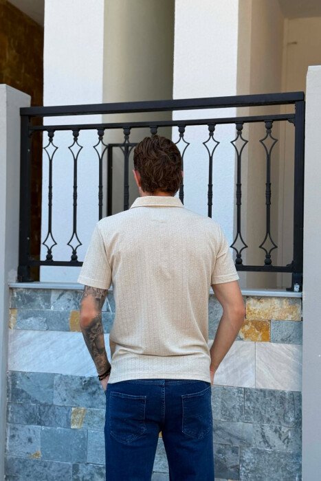 POLO NECK SIMPLE MEN T-SHIRT CREAM/KREM - 3