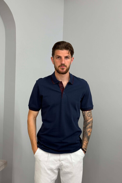T-SHIRT I THJESHTE ME JAKE POLO PER MESHKUJ NE NGJYRE BLU TE ERRET - KLAUDIO FASHION