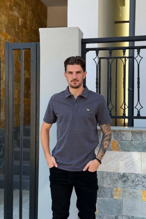 POLO NECK SIMPLE MEN T-SHIRT DARK GREY/GEE - KLAUDIO FASHION