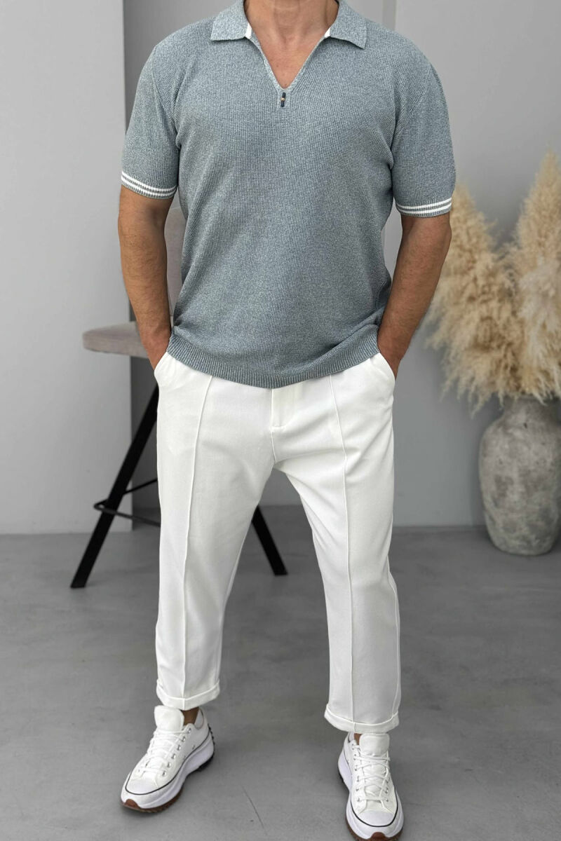 POLO NECK SIMPLE MEN T-SHIRT GREY/GRI - 1
